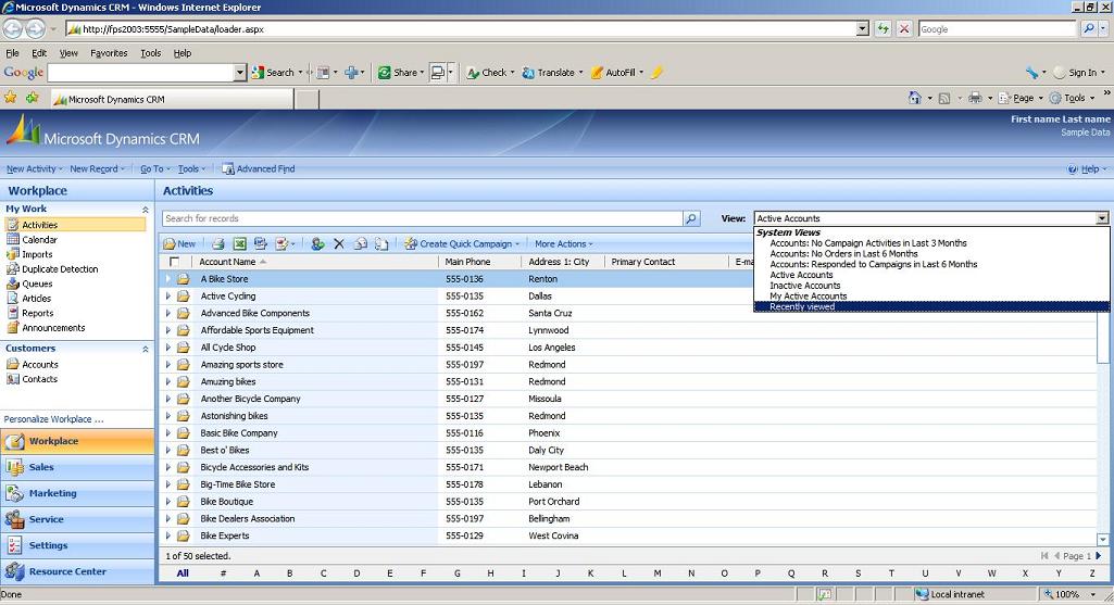 Screenshot showing 'Recently viewed' in the list of system views